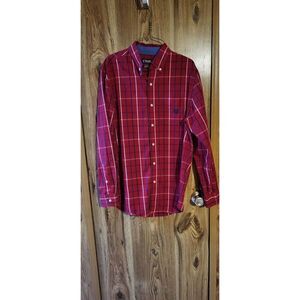 Chaps red/blue stripe button-down dress shirt